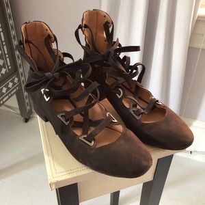 SIGERSON MORRISON Women Black Suede Lace-up Ankle Flats Pump Size US 8